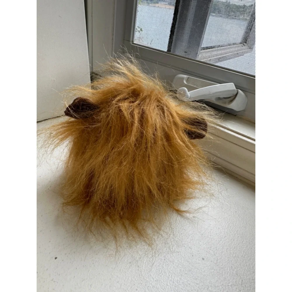 Pet Lion Mane Costume for Cats and Small Dogs Brown Faux Fur Wig with Ears